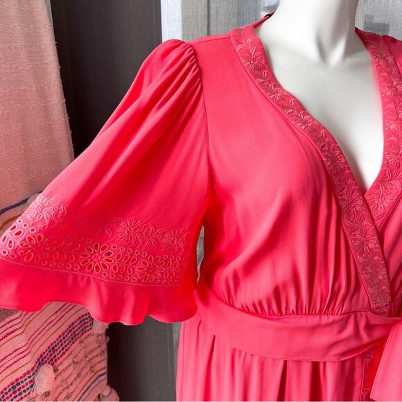 Kobi Halperin Elaine Flamingo Short Flutter Sleeve Wrap Midi Dress Women’s XL - Picture 2 of 14